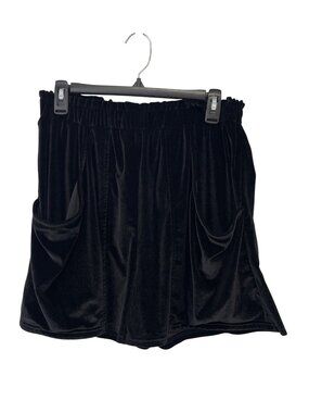 Vada Winter Shorts Medium Velvet Pull On Paperbag Elastic Waist Black Loungewear